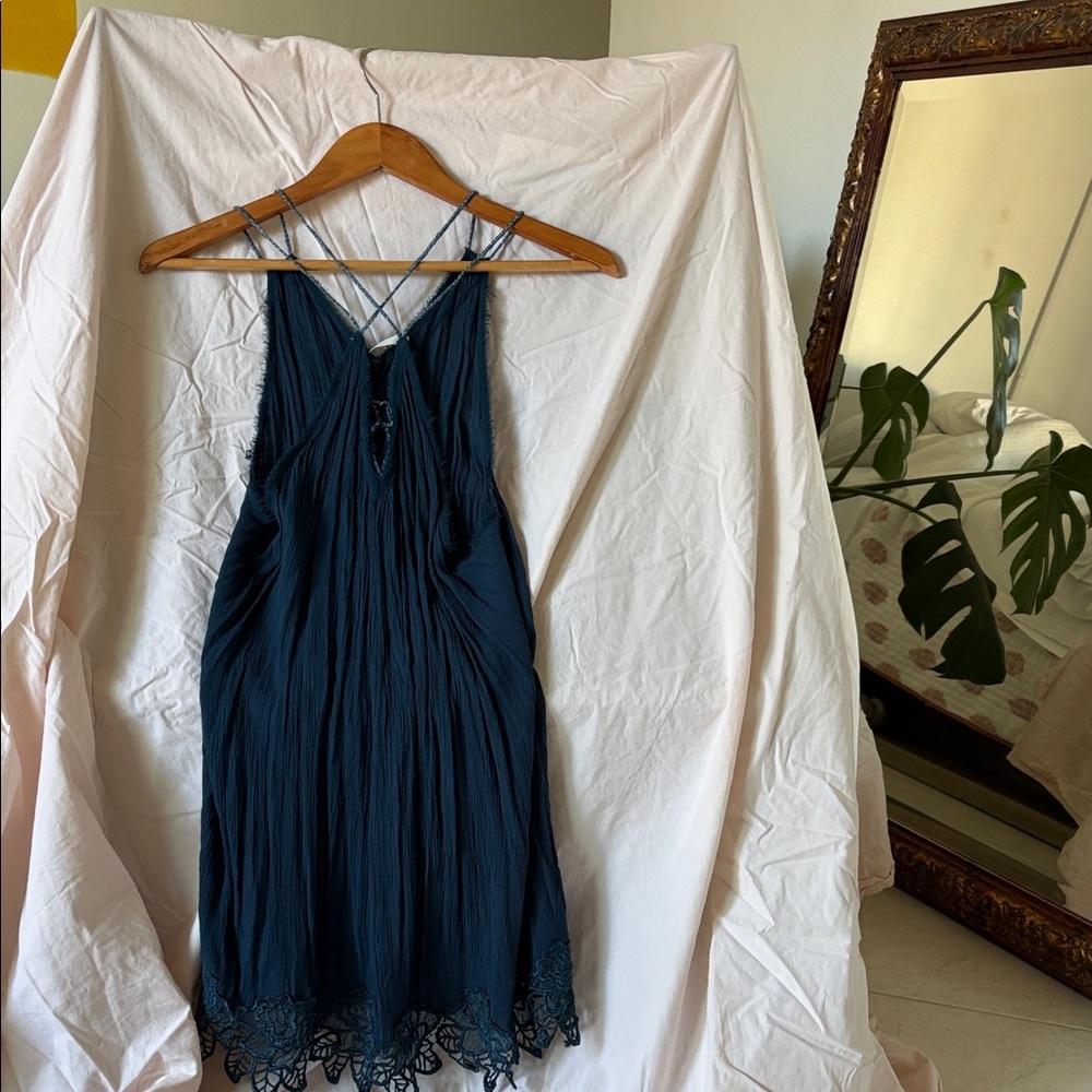 Free people Navy Blue Lace Trim Nightgown